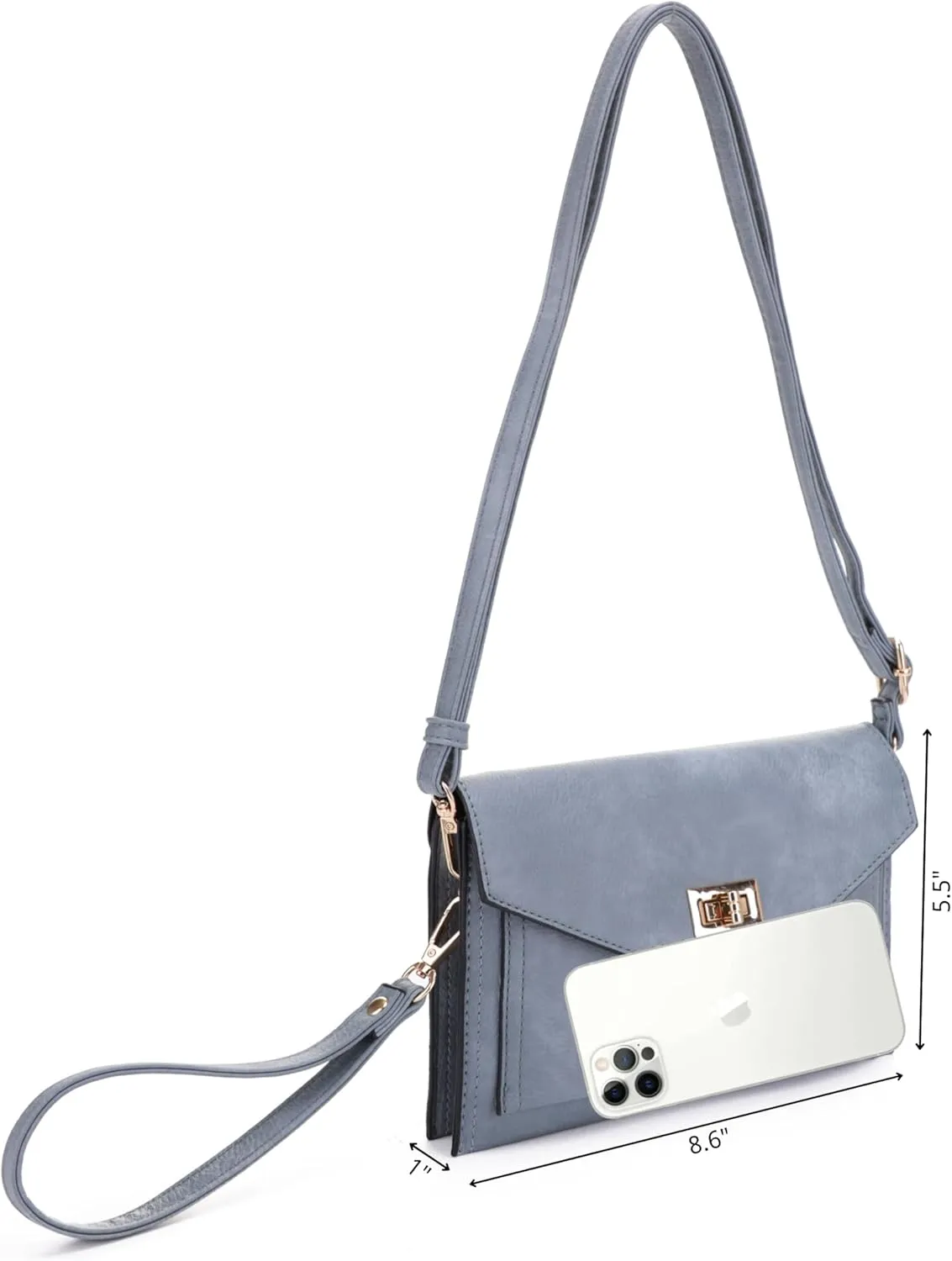 Multifunctional Women's Envelope Style Crossbody Wallet Clutch with Turn Lock and Zipper Closure