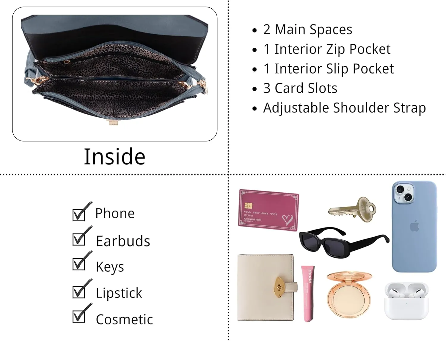 Multifunctional Women's Envelope Style Crossbody Wallet Clutch with Turn Lock and Zipper Closure