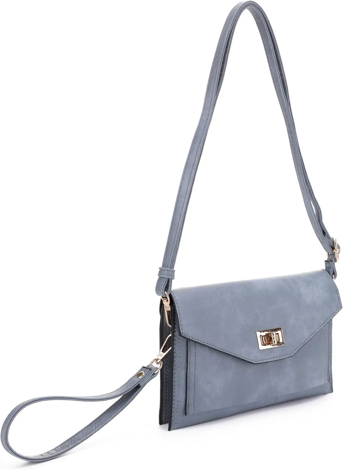 Multifunctional Women's Envelope Style Crossbody Wallet Clutch with Turn Lock and Zipper Closure