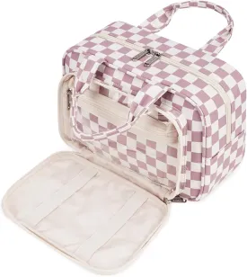 Narwey Large Toiletry Bag Women Makeup Bag Organizer Travel Cosmetic Bag for Toiletries Essentials Accessories (Dusty Rose Checkerboard)