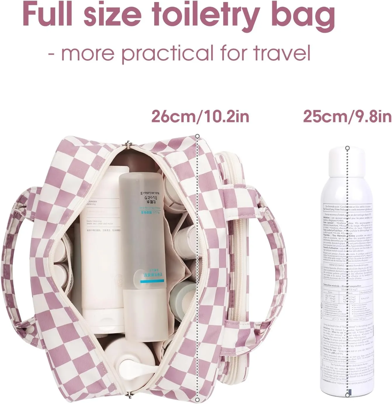 Narwey Large Toiletry Bag Women Makeup Bag Organizer Travel Cosmetic Bag for Toiletries Essentials Accessories (Dusty Rose Checkerboard)