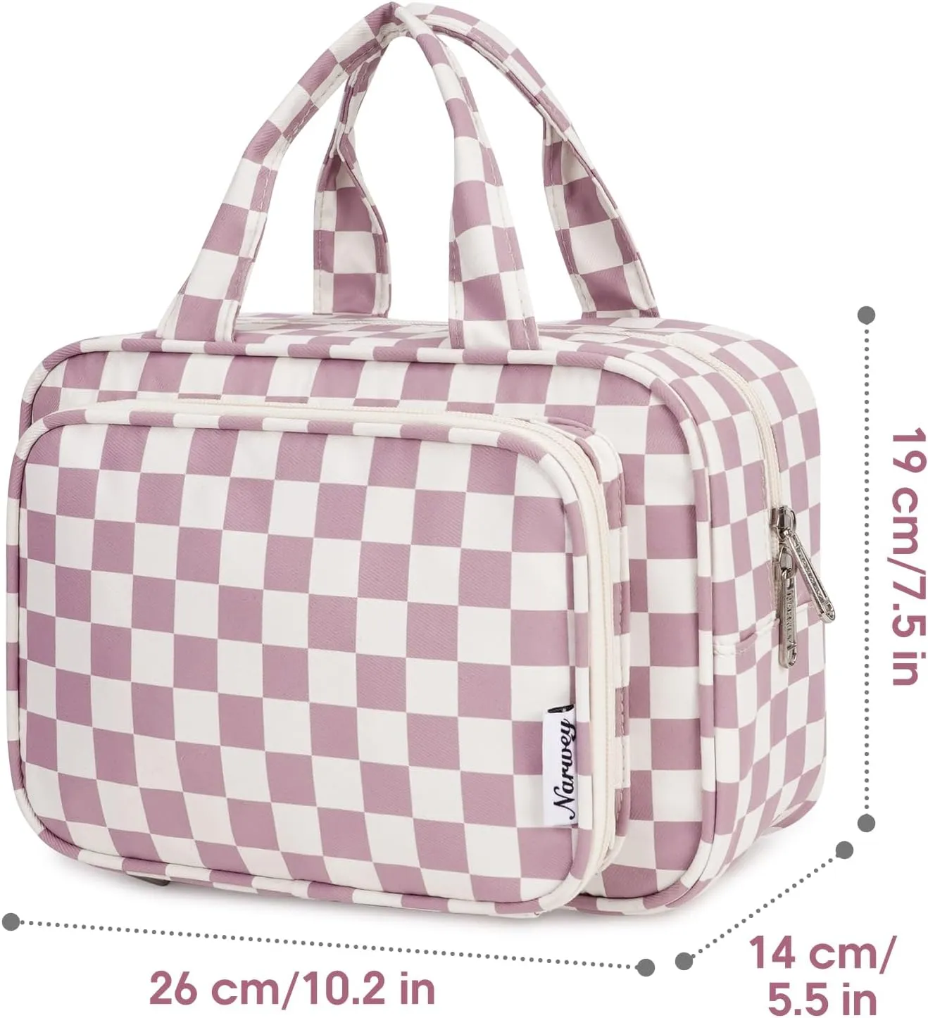 Narwey Large Toiletry Bag Women Makeup Bag Organizer Travel Cosmetic Bag for Toiletries Essentials Accessories (Dusty Rose Checkerboard)