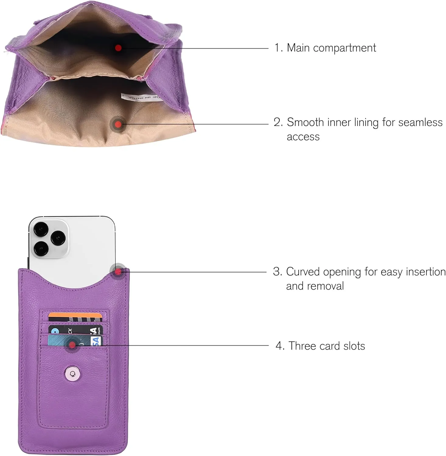 Oak Leathers Small Crossbody Bag For Women - Mini Cell Phone Purse - Crossover Wallet Bag With Adjustable Shoulder Strap