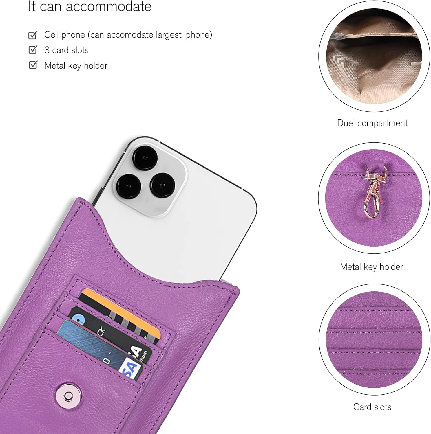 Oak Leathers Small Crossbody Bag For Women - Mini Cell Phone Purse - Crossover Wallet Bag With Adjustable Shoulder Strap