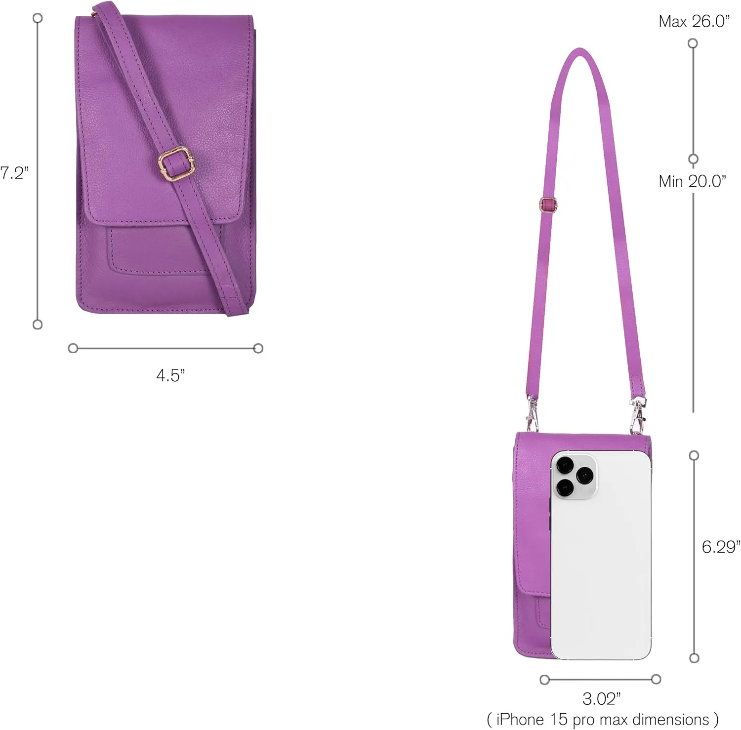 Oak Leathers Small Crossbody Bag For Women - Mini Cell Phone Purse - Crossover Wallet Bag With Adjustable Shoulder Strap