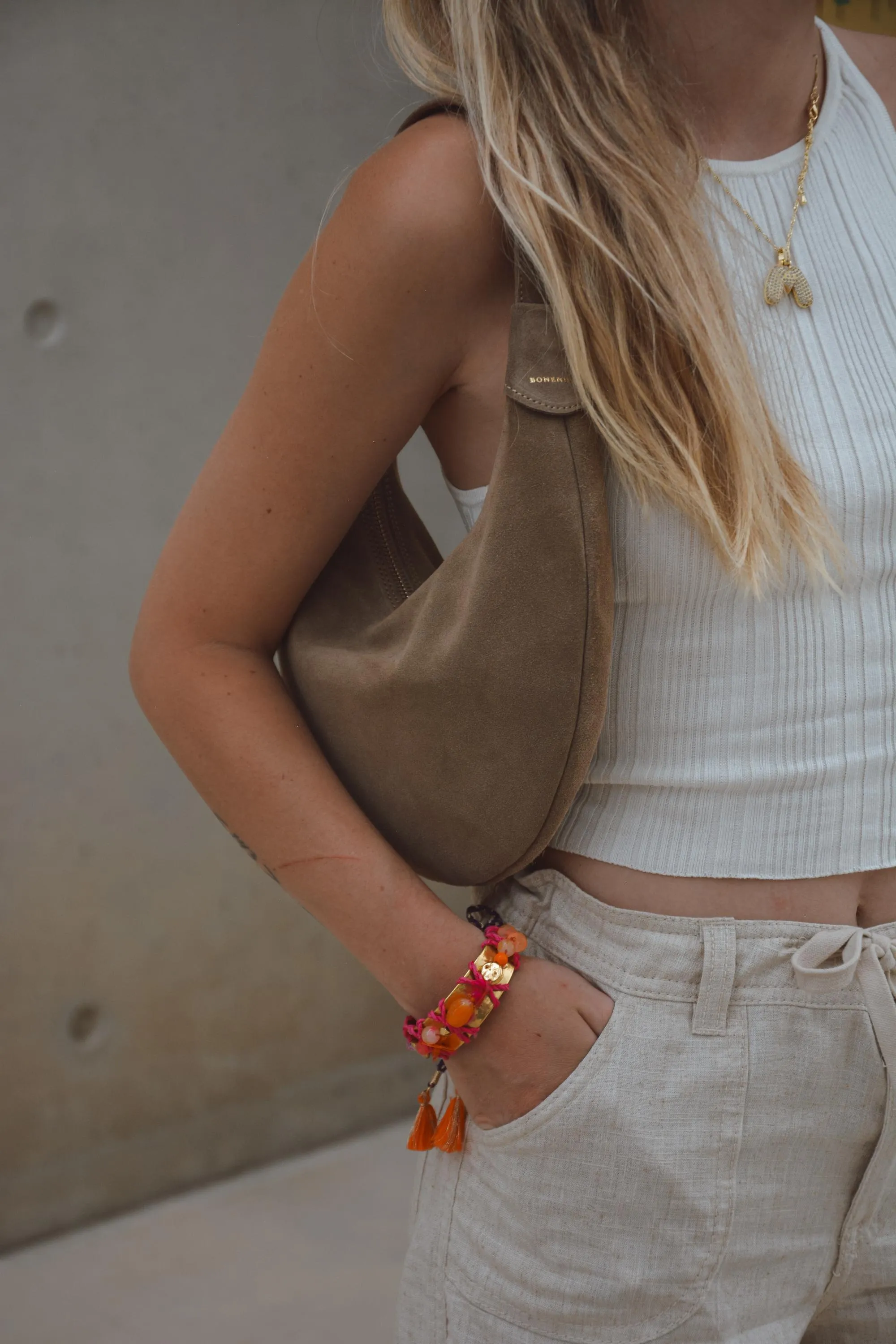 Ophelia Small Suede Leather Shoulder Bag - Mocca
