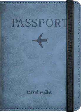 Passport Holder, Passport Cover with Credit Card Slot and Boarding Pass Slot Combo, Passport Wallet Case Book Travel Must Have, RFID Blocking Leather Travel Accessories, Marine Blue