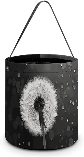 Portable Halloween Tote Candy Bags with Handle Dandelion Black And White Printed Collapsible Bucket Party Favor Supplies for Christmas Wedding Room Decor