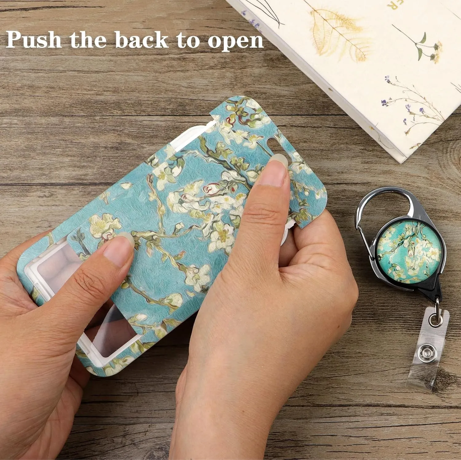 Quite & Vitality Lanyards for ID Badges, Oil Painting Almond Blossom ID Badge Holder with Lanyard Retractable Badge Holder Reel, Nurse Teacher Office Gifts