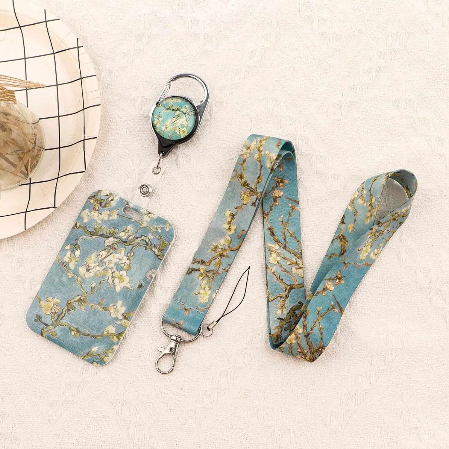 Quite & Vitality Lanyards for ID Badges, Oil Painting Almond Blossom ID Badge Holder with Lanyard Retractable Badge Holder Reel, Nurse Teacher Office Gifts