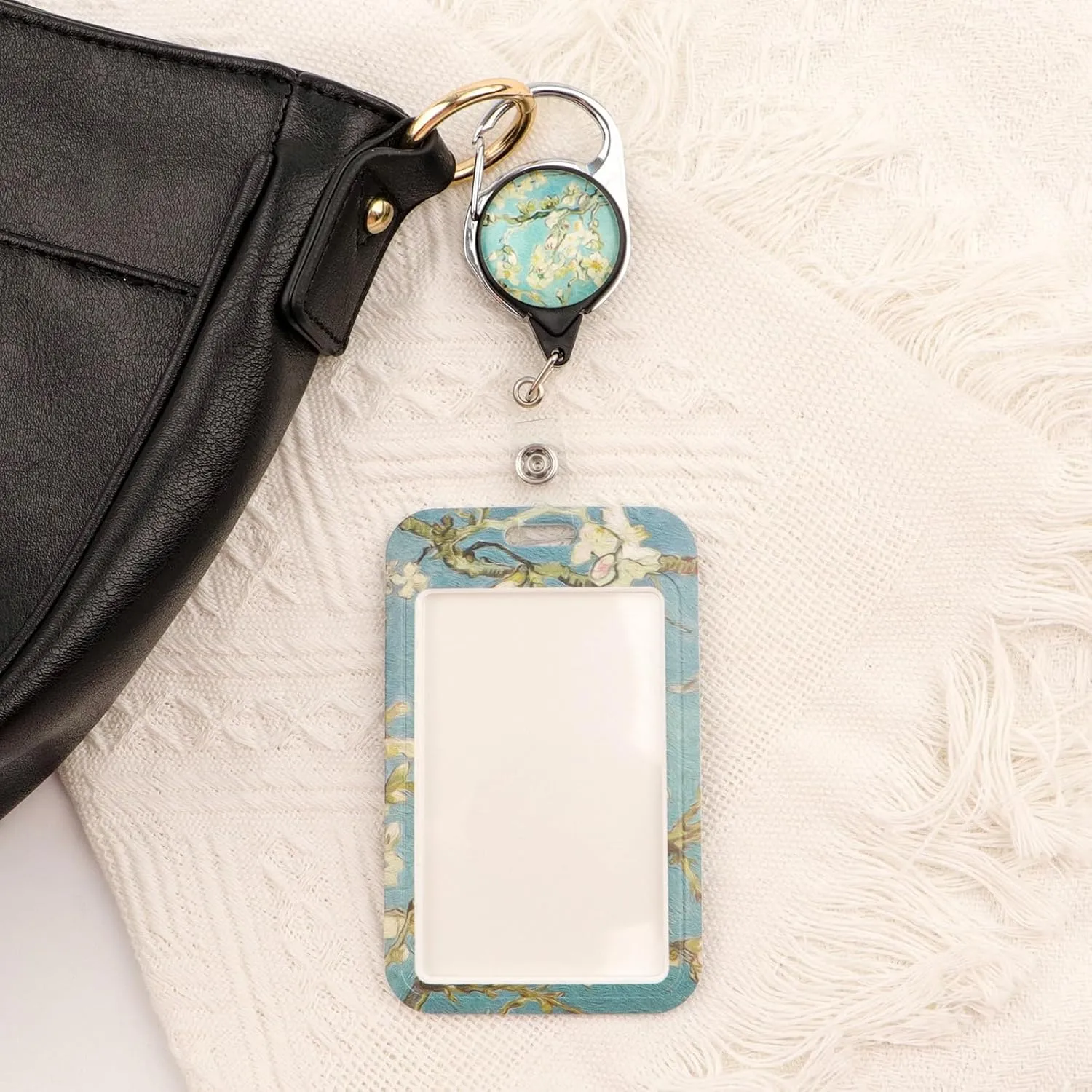 Quite & Vitality Lanyards for ID Badges, Oil Painting Almond Blossom ID Badge Holder with Lanyard Retractable Badge Holder Reel, Nurse Teacher Office Gifts