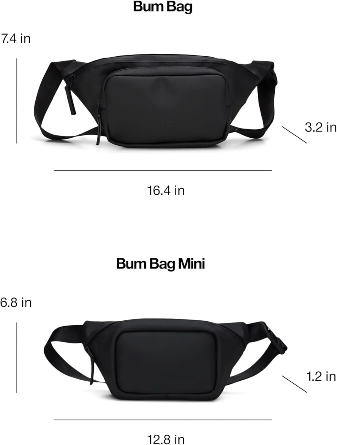 RAINS Unisex Waterproof Bum Bag - Versatile Black Crossbody, Sling Bag, Fanny Bag for Women and Men, Ideal for Travel and Outdoor Activities, Fashion Waist Pack (Black, Mini)
