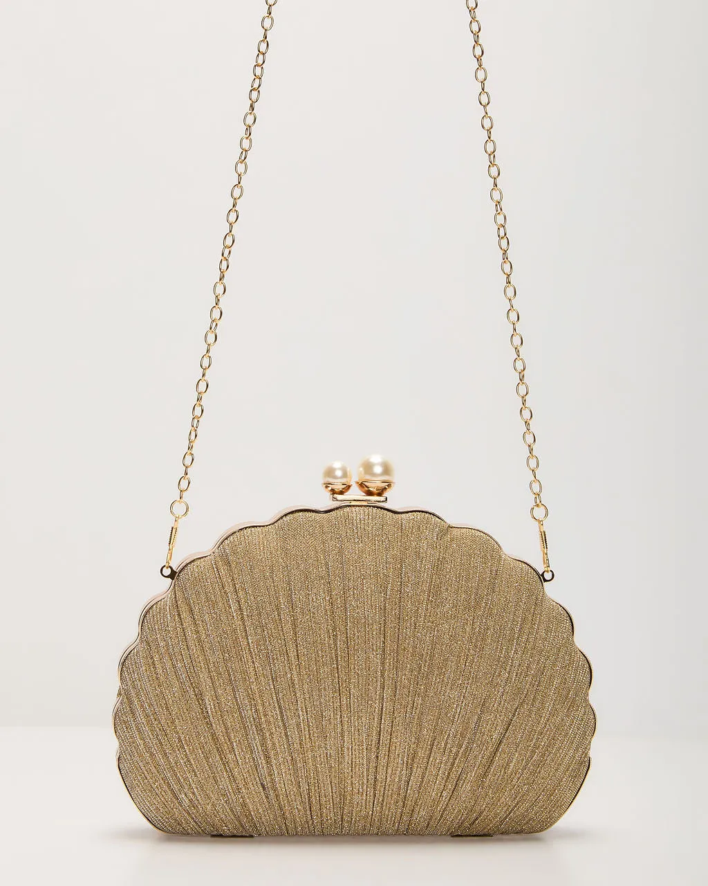 Remmi Textured Metallic Shell Clutch