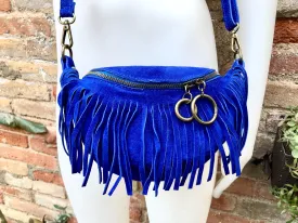 Royal BLUE fringed crossbody / shoulder bag. BOHO suede leather bag with fringes. Small suede hippy bag. Cobalt blue fringes suede purse