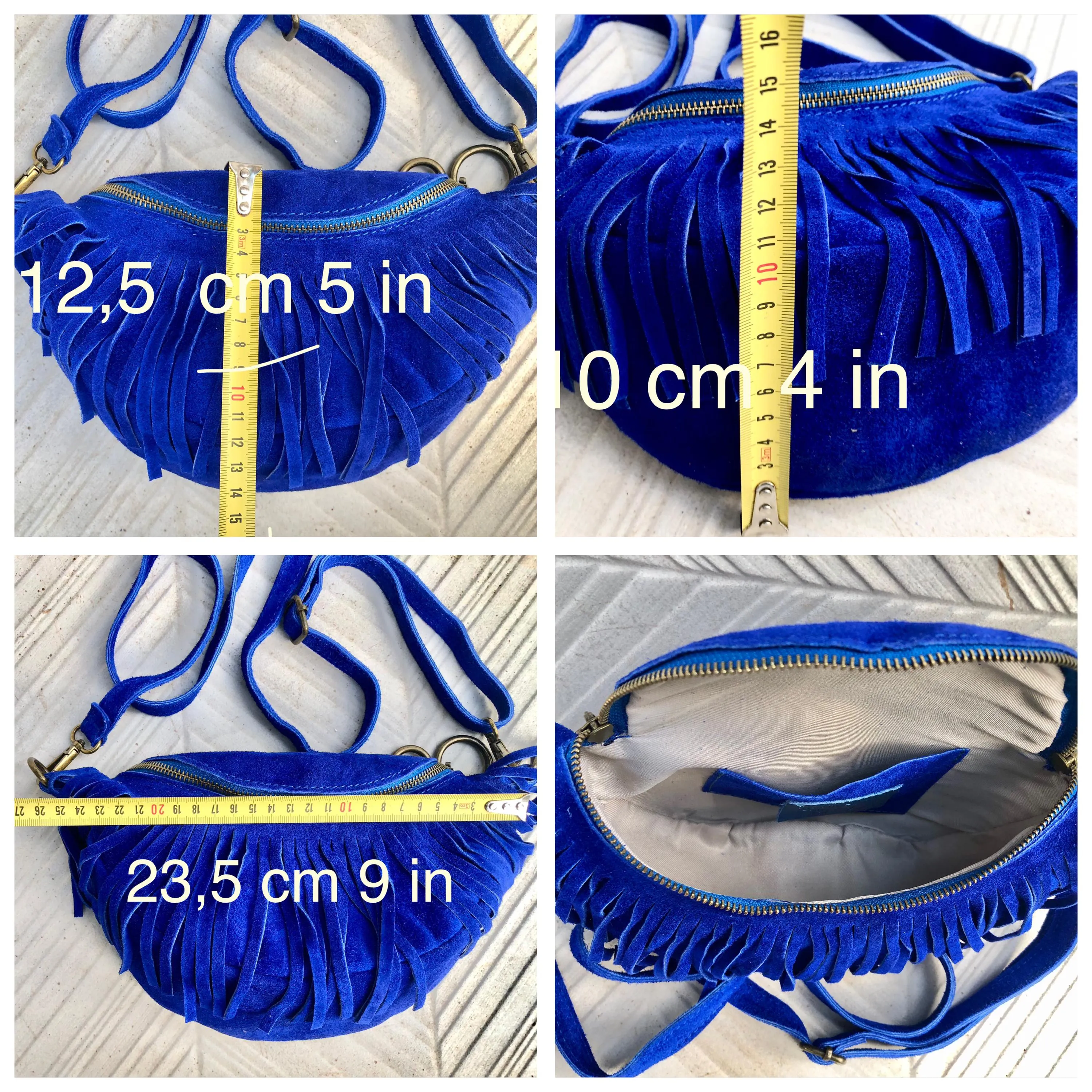 Royal BLUE fringed crossbody / shoulder bag. BOHO suede leather bag with fringes. Small suede hippy bag. Cobalt blue fringes suede purse