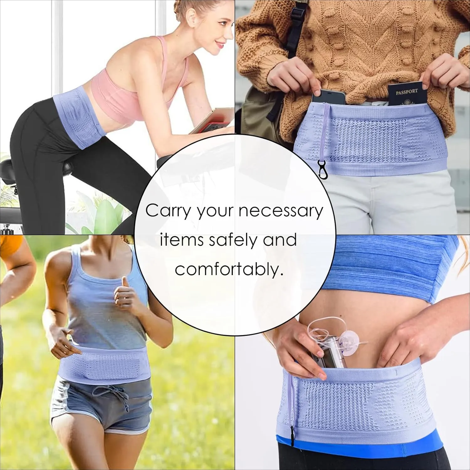 Slim Running Belt, Hidden Running Belt Fanny Pack for Men Women, Travel Running Waist Belt for Money and Passport (Purple, Small)