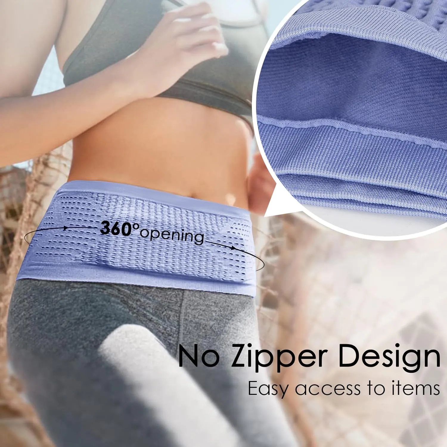 Slim Running Belt, Hidden Running Belt Fanny Pack for Men Women, Travel Running Waist Belt for Money and Passport (Purple, Small)