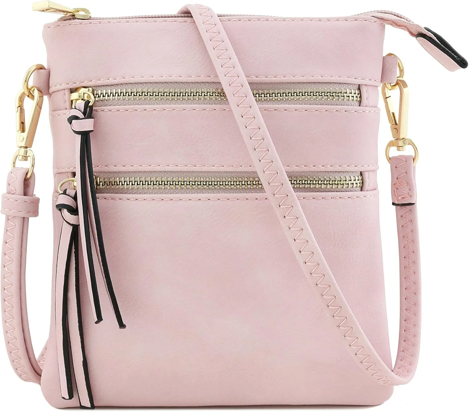 Small Lightweight Shoulder Bag for Women, Mini Multi Zipper Pocket Crossbody Handbag with Adjustable strap