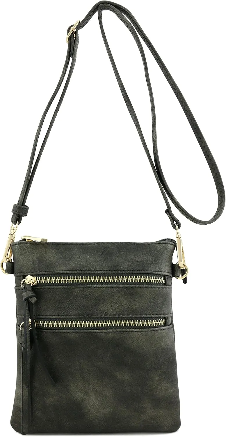 Small Lightweight Shoulder Bag for Women, Mini Multi Zipper Pocket Crossbody Handbag with Adjustable strap