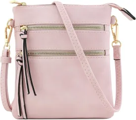 Small Lightweight Shoulder Bag for Women, Mini Multi Zipper Pocket Crossbody Handbag with Adjustable strap