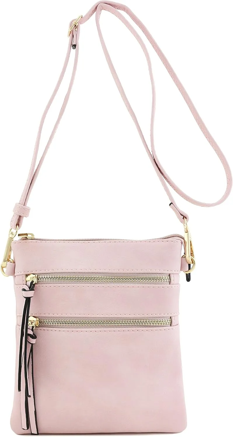 Small Lightweight Shoulder Bag for Women, Mini Multi Zipper Pocket Crossbody Handbag with Adjustable strap