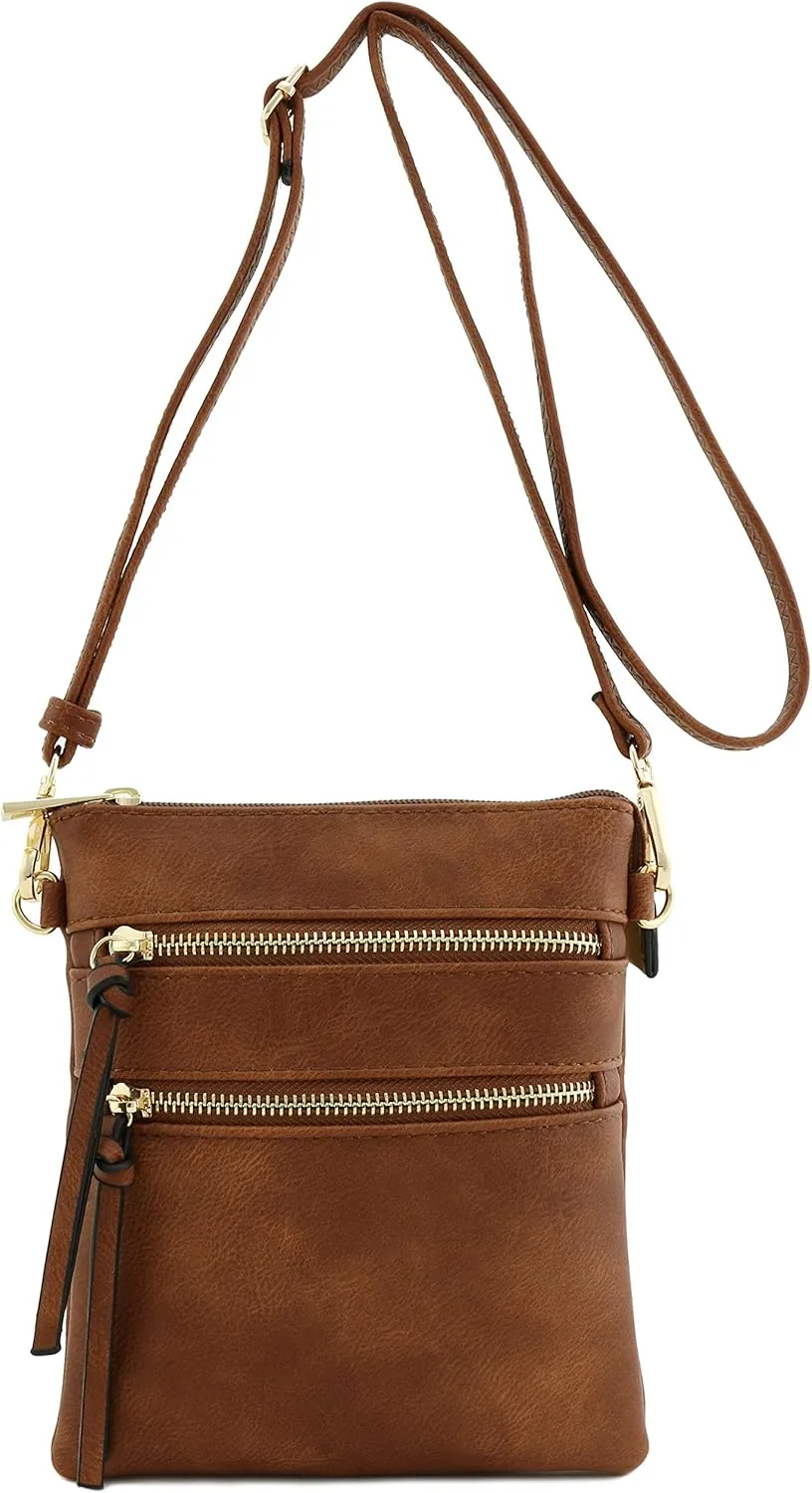 Small Lightweight Shoulder Bag for Women, Mini Multi Zipper Pocket Crossbody Handbag with Adjustable strap