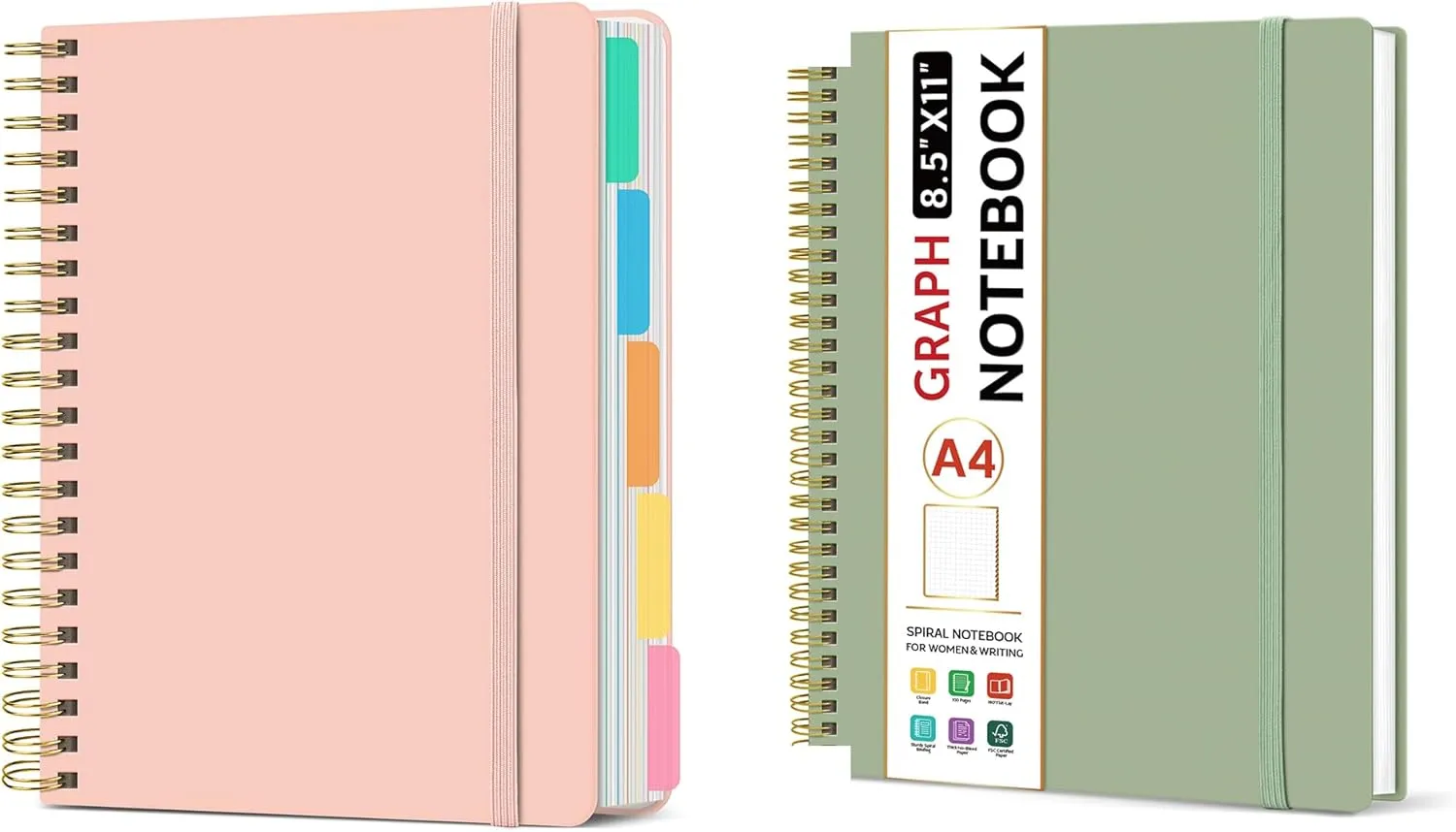 Spiral Graph Notebook, 8.5"x11" Notebooks for Work and 5 Subject Spiral Lined Notebook with Dividers & Tabs