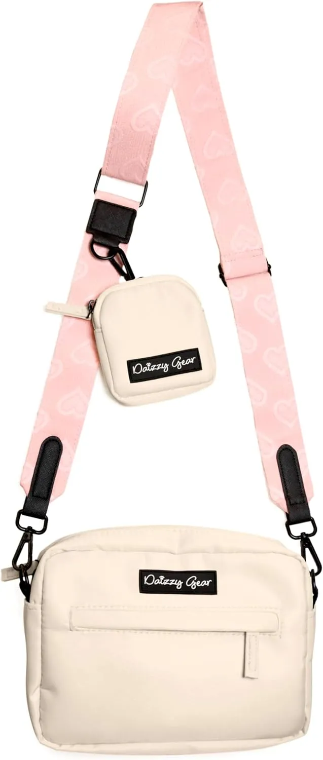 Stylish Dog Walking Bag  Pink Petite Amour Waterproof Crossbody with Treat Pouch & Poop Waste Dispenser  Hands-Free Adjustable Strap Bag for Dog Moms, Walks & Training.