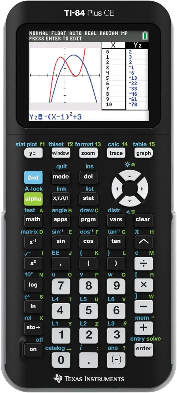 Texas Instruments TI-84 PLUS CE Graphing Calculator, Black (Frustration-Free Packaging) (84PLCE/PWB/2L1/A)