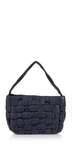 Textured Mini Woven Tote Black Leather