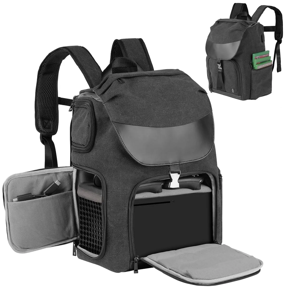 Timoxi Xbox Travel Backpack Compatible with Xbox Series X/S, Carrying Case with Multiple Compartments for Gamepad, Cables, 15.6" Portable Display and More Accessories