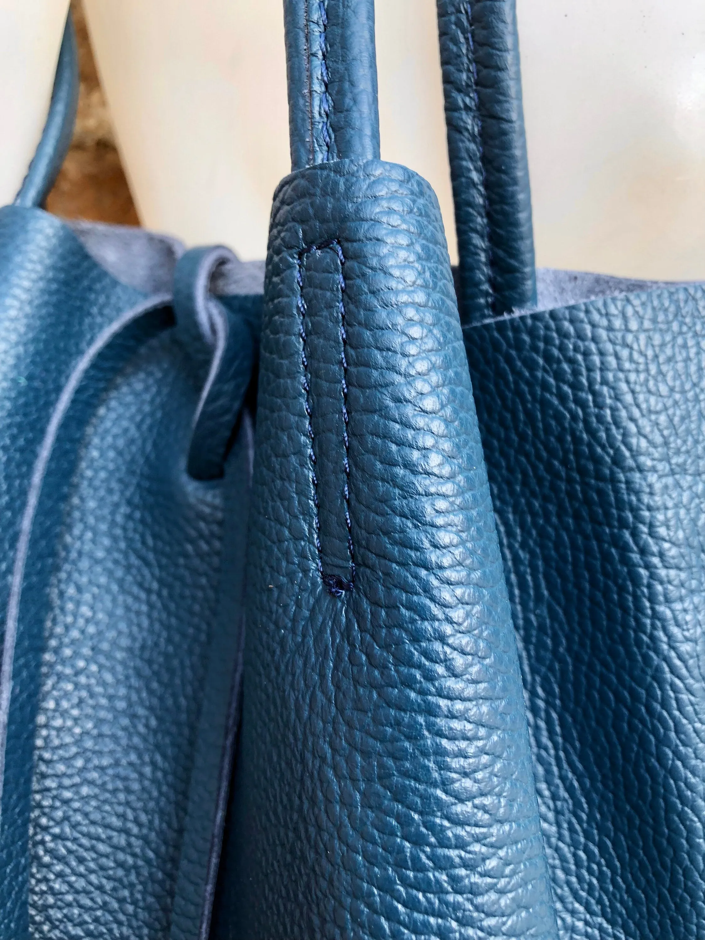 Tote leather bag in dark blue. Leather shopper in natural GENUINE leather. Large carry all bag for your laptop, books.BLUE leather shopper.