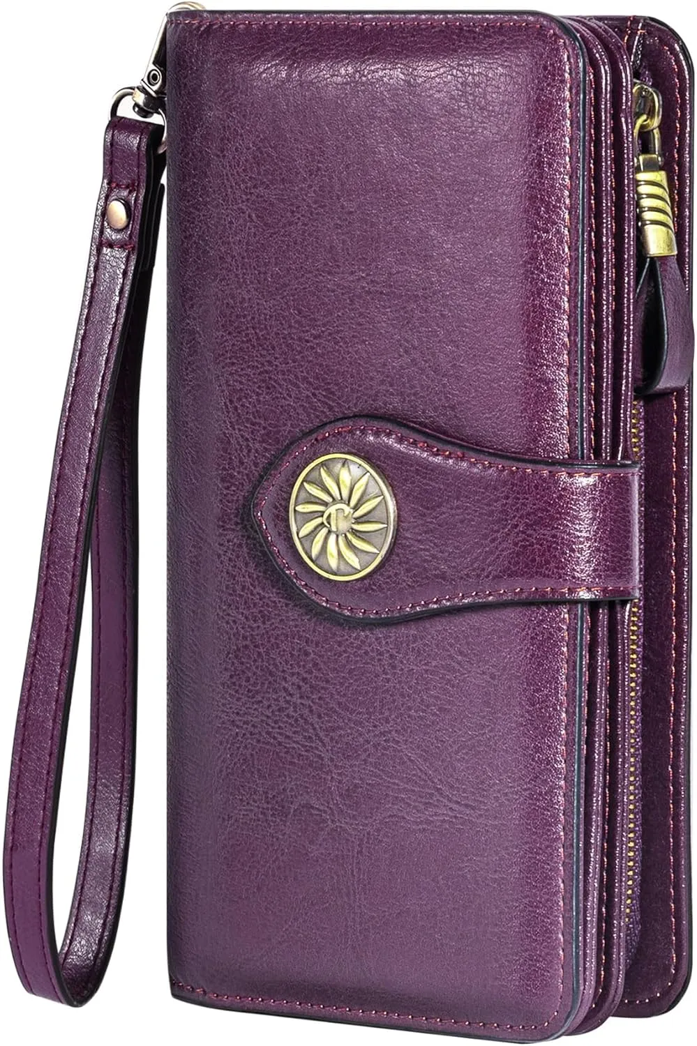Travelambo Women's Wallet RFID Blocking Credit Card Holder Large Capacity Wristlet Leather Wallets Purse