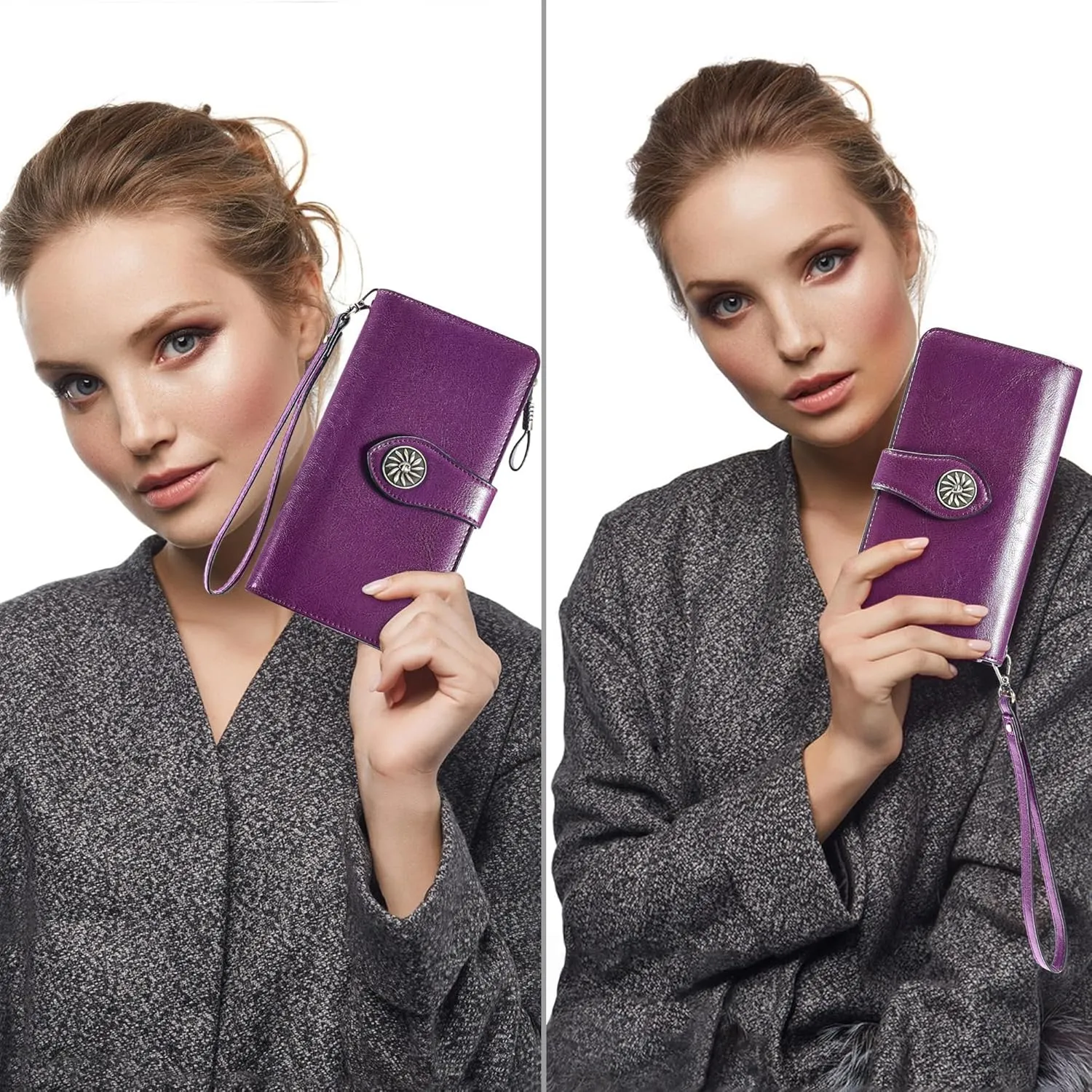 Travelambo Women's Wallet RFID Blocking Credit Card Holder Large Capacity Wristlet Leather Wallets Purse