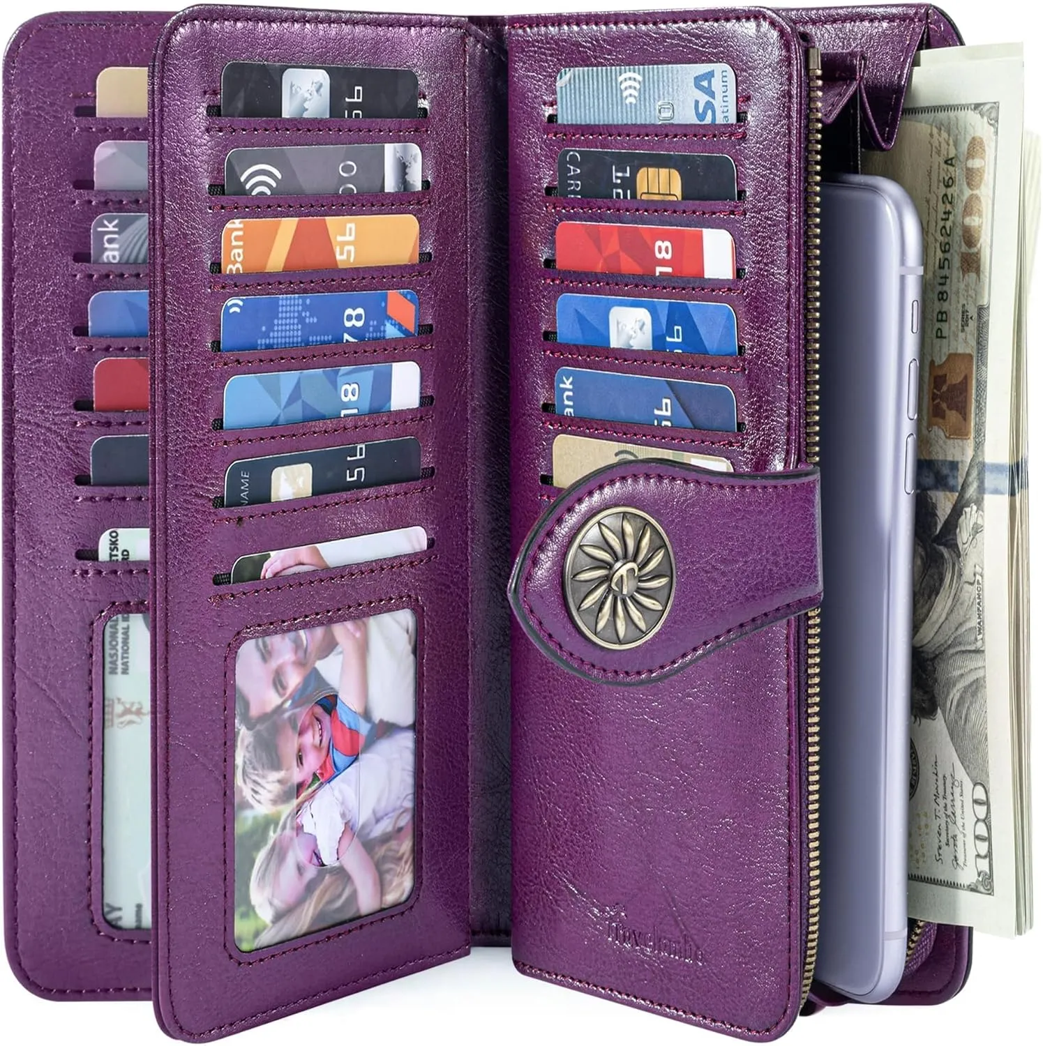 Travelambo Women's Wallet RFID Blocking Credit Card Holder Large Capacity Wristlet Leather Wallets Purse