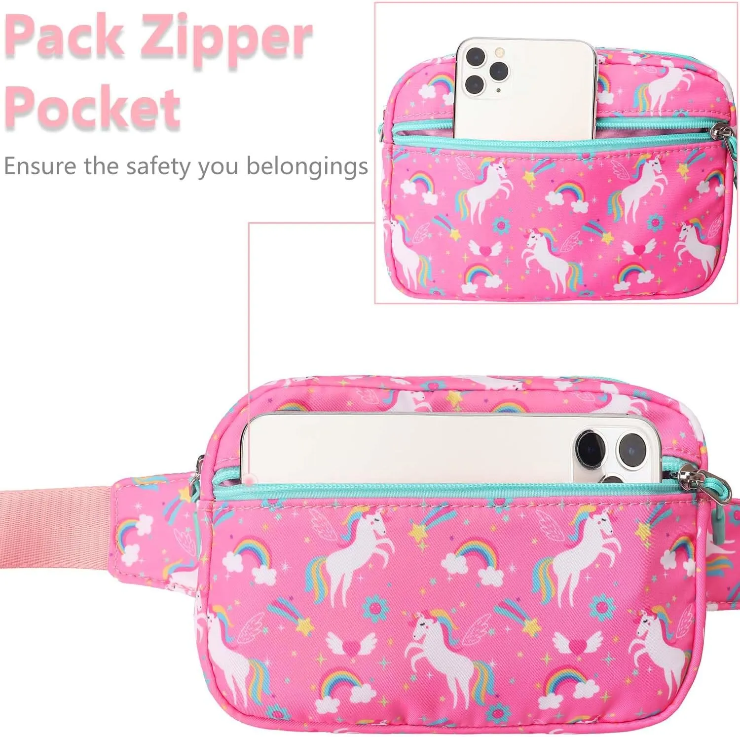 Unicorn crossbody for girls - Belt Bag Waist Bag Purse for Girls with Adjustable Waistband Smallest Waist Gets 27-28 inches