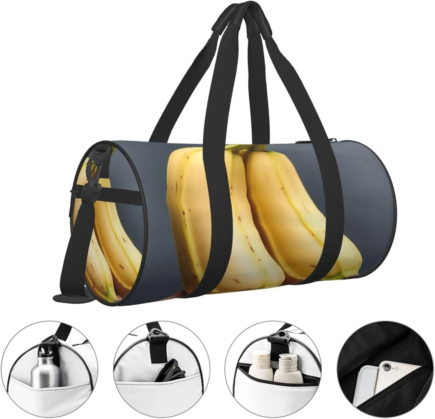 Unique Banana Fruit Printed Travel Bag,Round Personal Item Storage bag,Foldie Duffel Bag for Traveling Vacation,Fitness,Sports