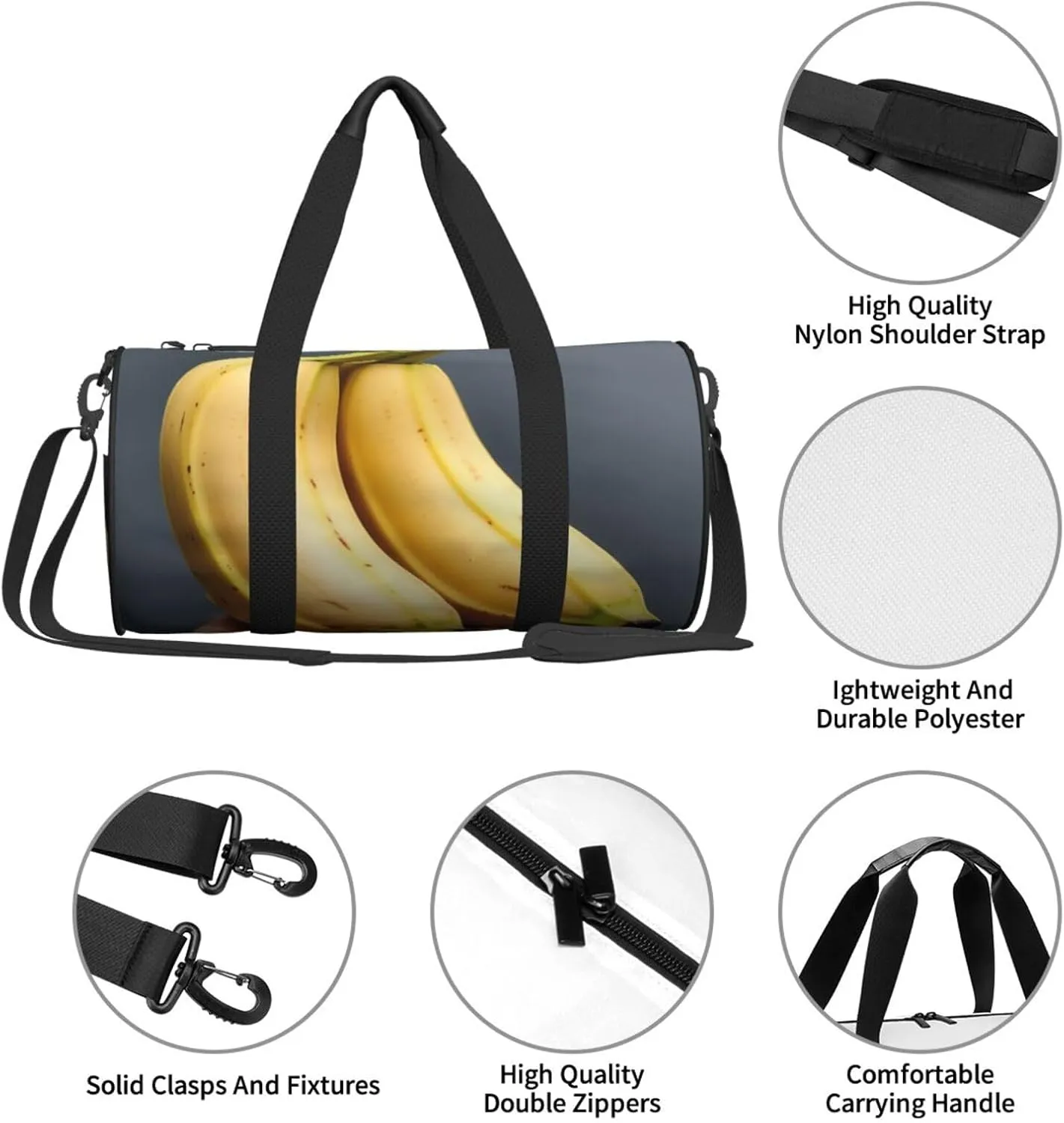 Unique Banana Fruit Printed Travel Bag,Round Personal Item Storage bag,Foldie Duffel Bag for Traveling Vacation,Fitness,Sports