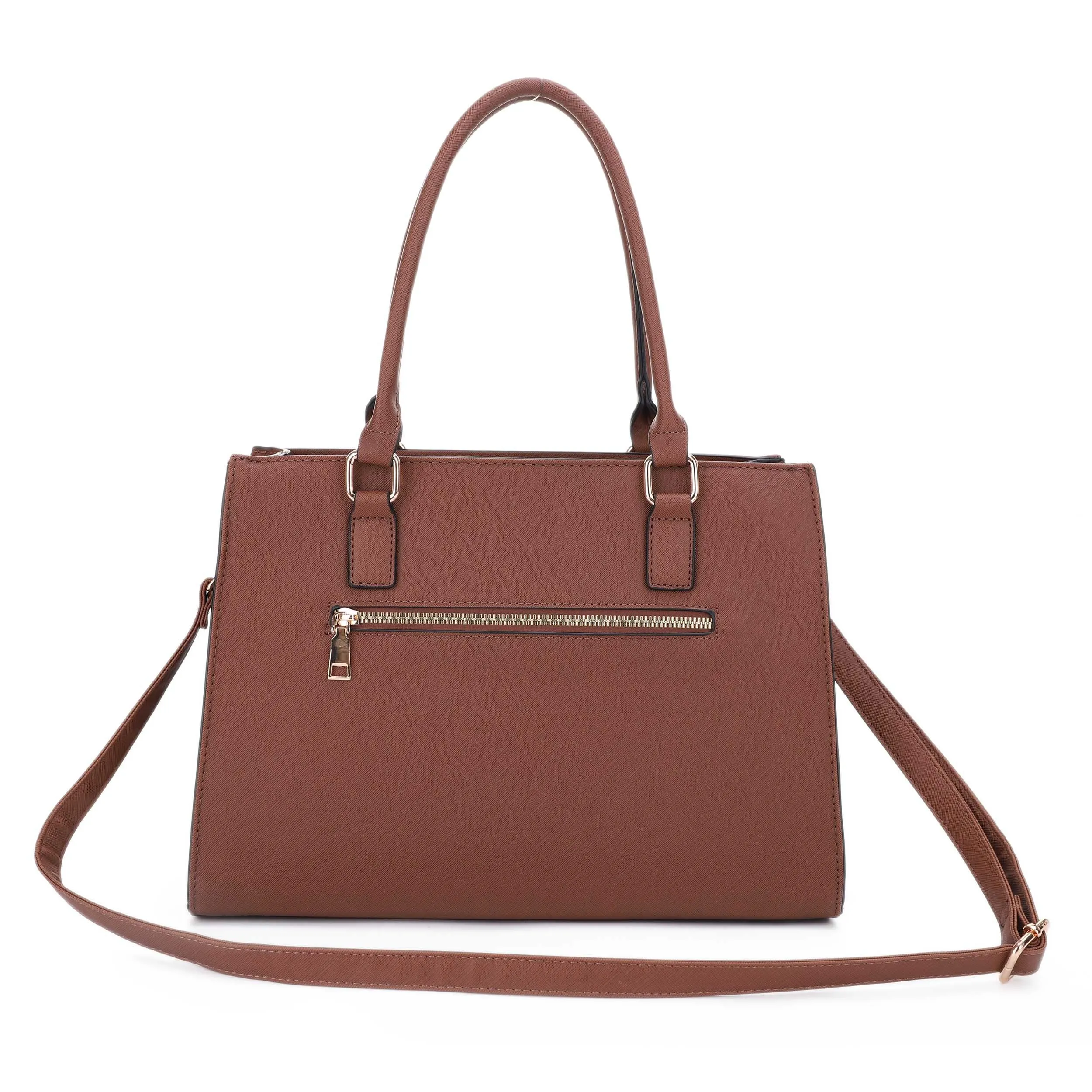 Vala Structured Metal Bar Accent Strap Satchel