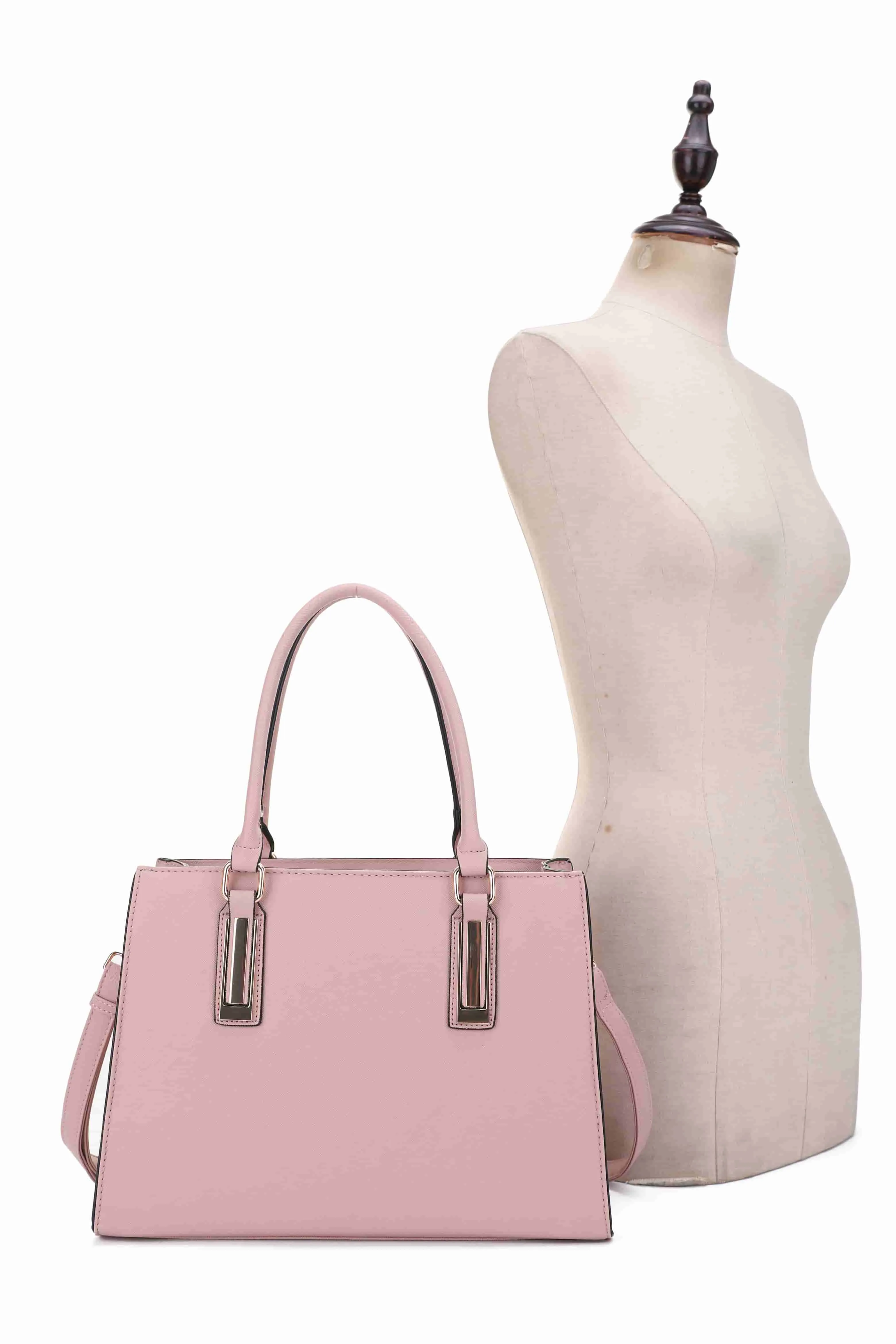 Vala Structured Metal Bar Accent Strap Satchel