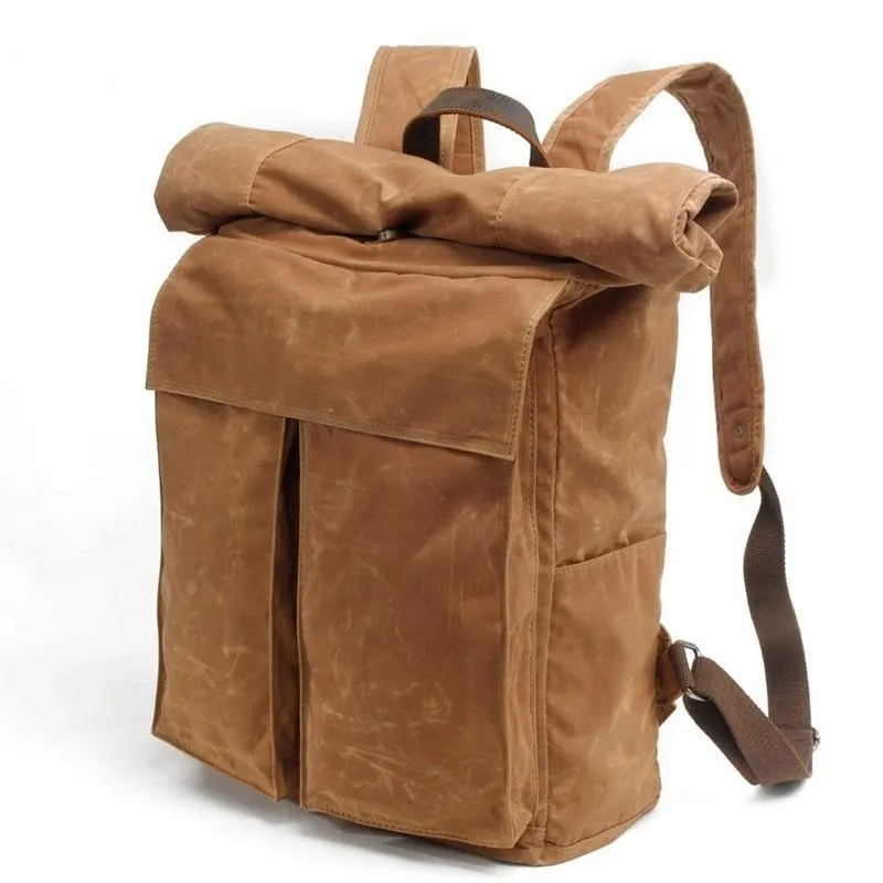 Vintage Canvas Backpack Rucksack Roll Top-Dark Grey