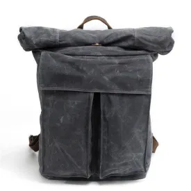 Vintage Canvas Backpack Rucksack Roll Top-Dark Grey