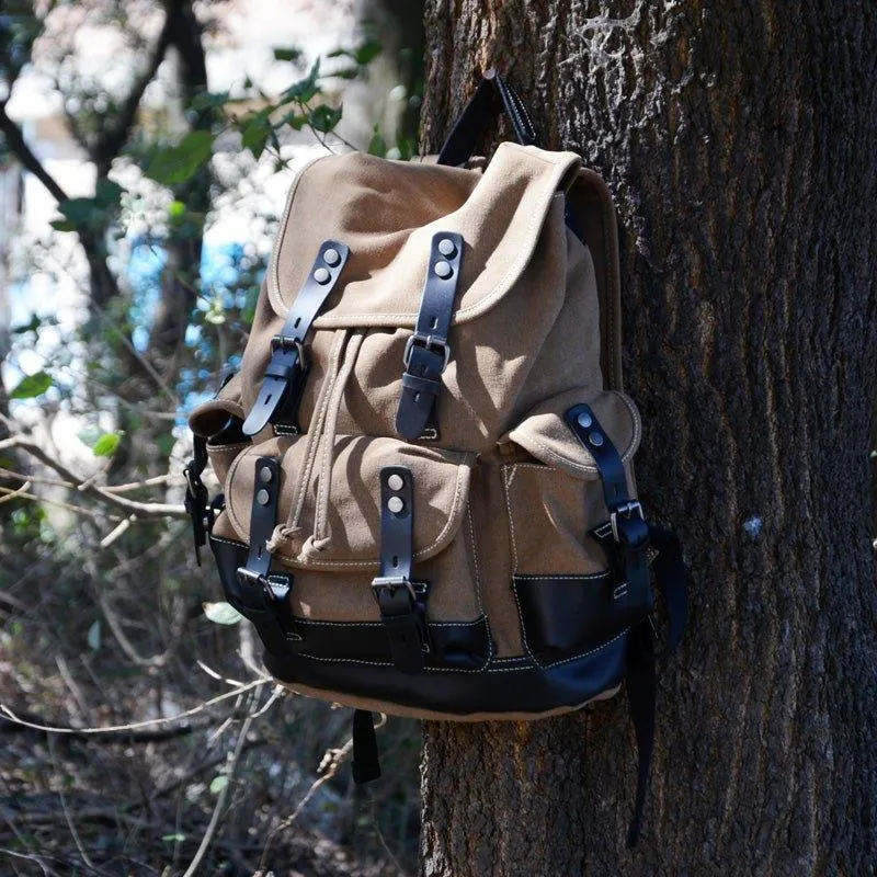 Vintage Waxed Canvas Backpack Waterproof for Men-Army Green