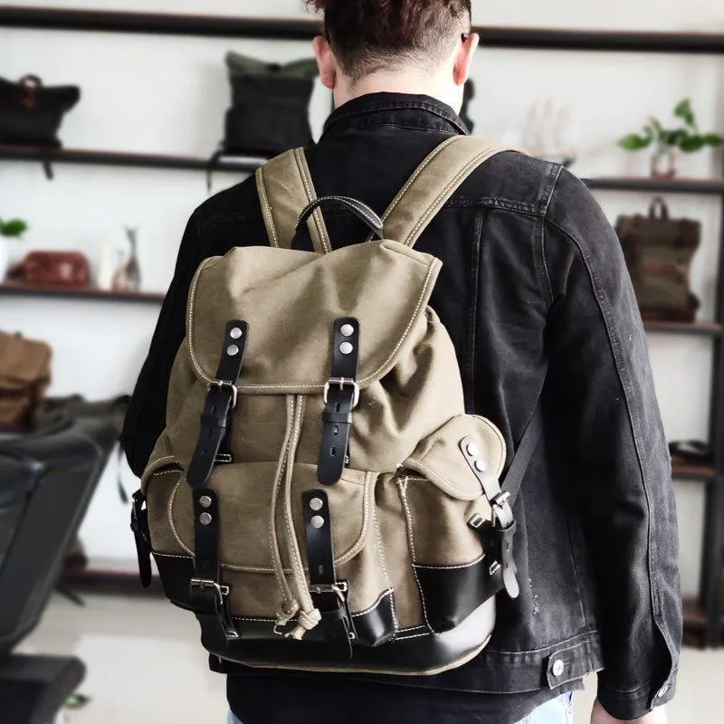 Vintage Waxed Canvas Backpack Waterproof for Men-Army Green