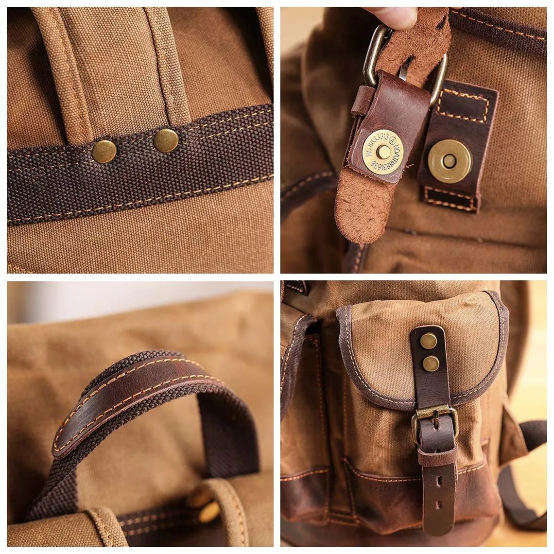 Vintage Waxed Canvas Backpack Waterproof for Men-Army Green