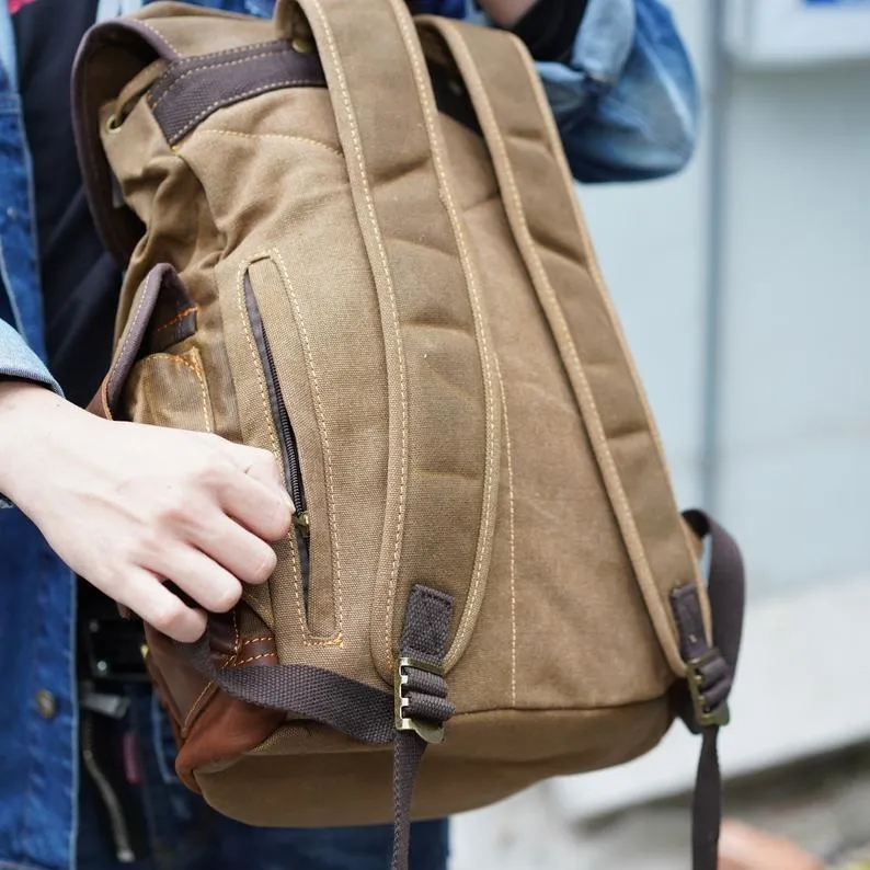 Vintage Waxed Canvas Backpack Waterproof for Men-Army Green