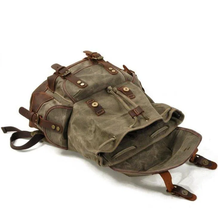 Vintage Waxed Canvas Backpack Waterproof for Men-Army Green