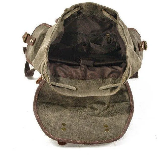 Vintage Waxed Canvas Backpack Waterproof for Men-Army Green