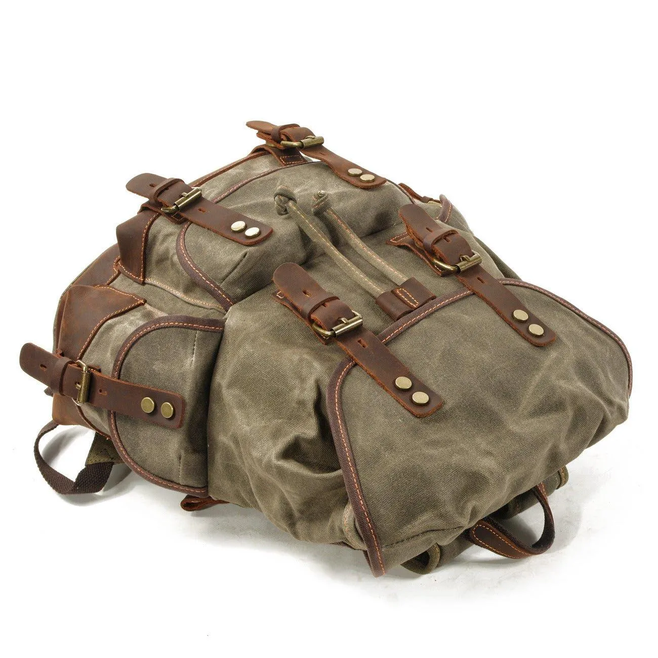Vintage Waxed Canvas Backpack Waterproof for Men-Army Green