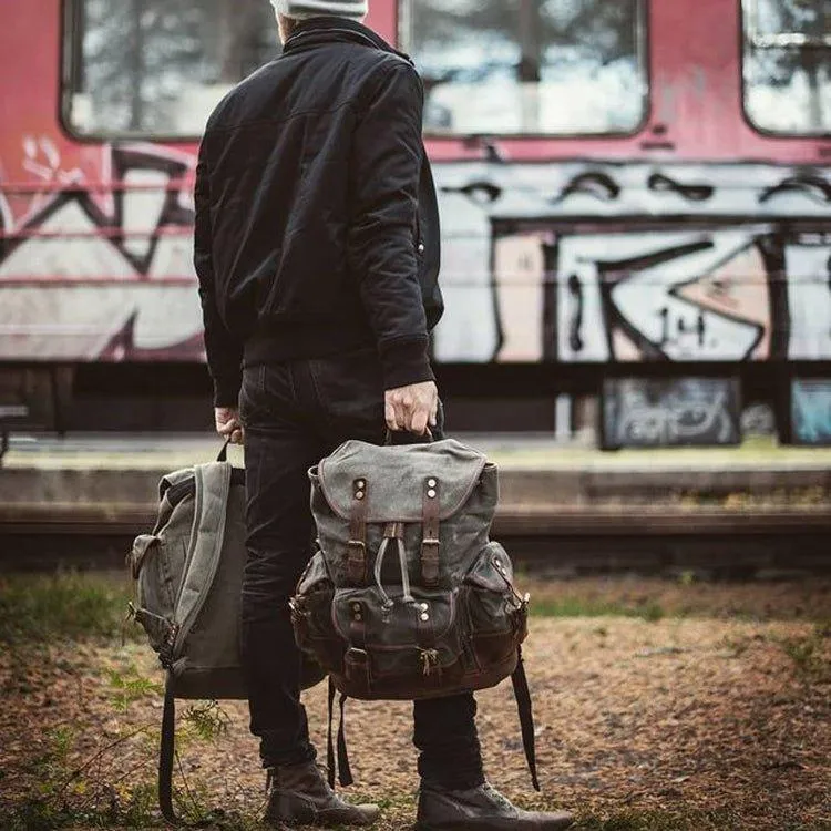 Vintage Waxed Canvas Backpack Waterproof for Men-Army Green